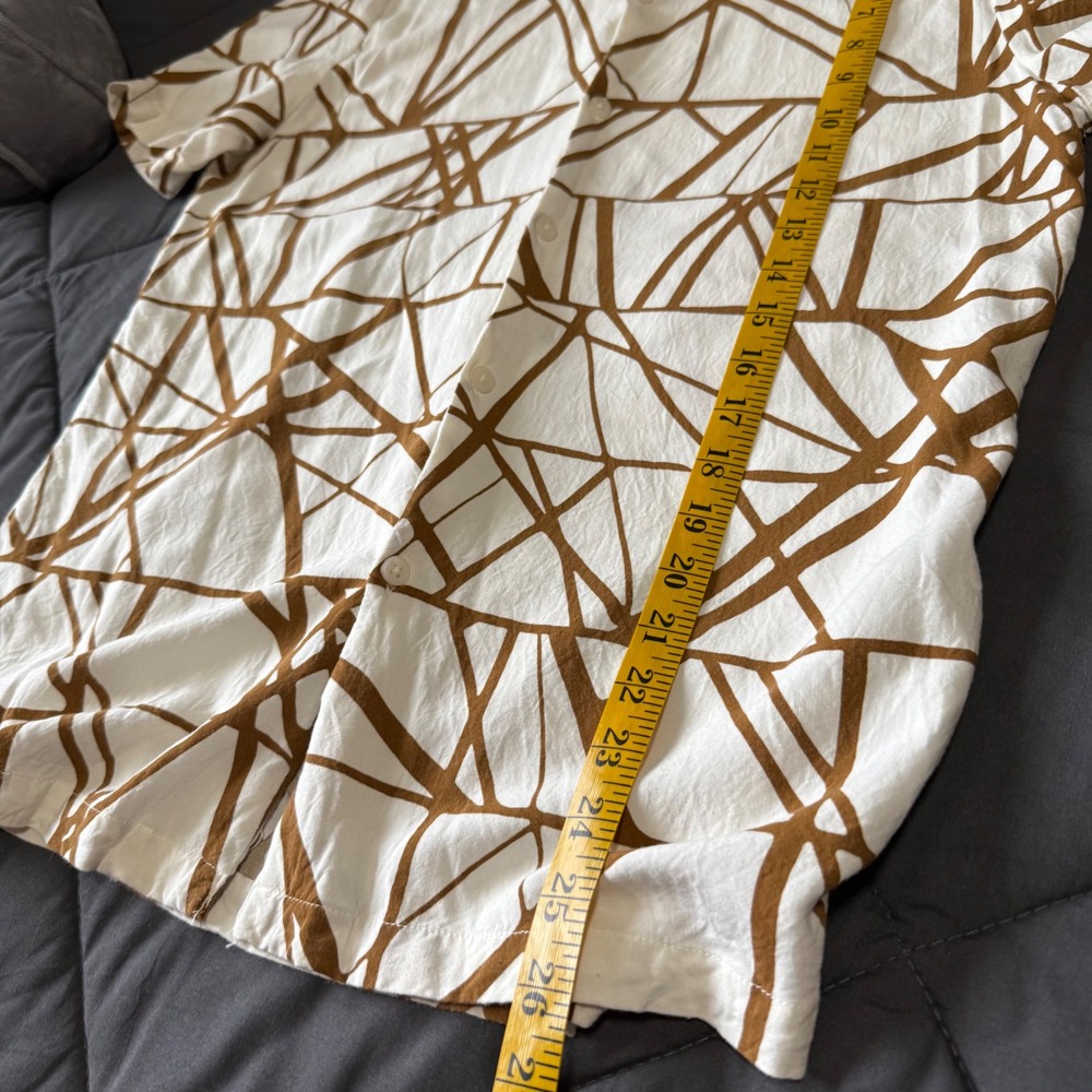 Denim & Flower Button Down Mens L White Brown Excellent Geometric Viscose Shirt - Picture 8 of 8